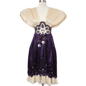 MELINDA LOOI COUTURE embroidered evening dress sz S M sustainable silk hemp